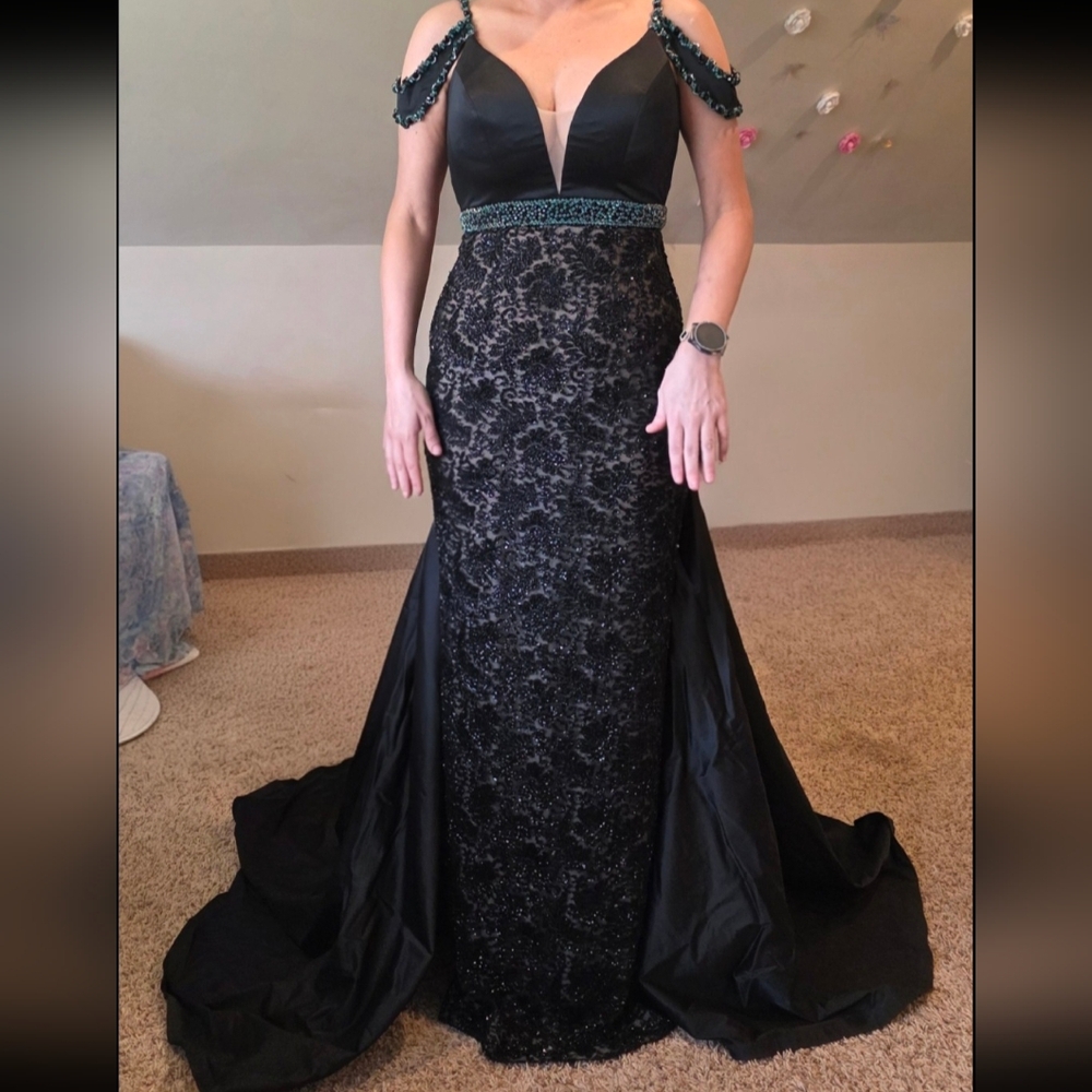 Sherri Hill Black Beaded Lace Gown